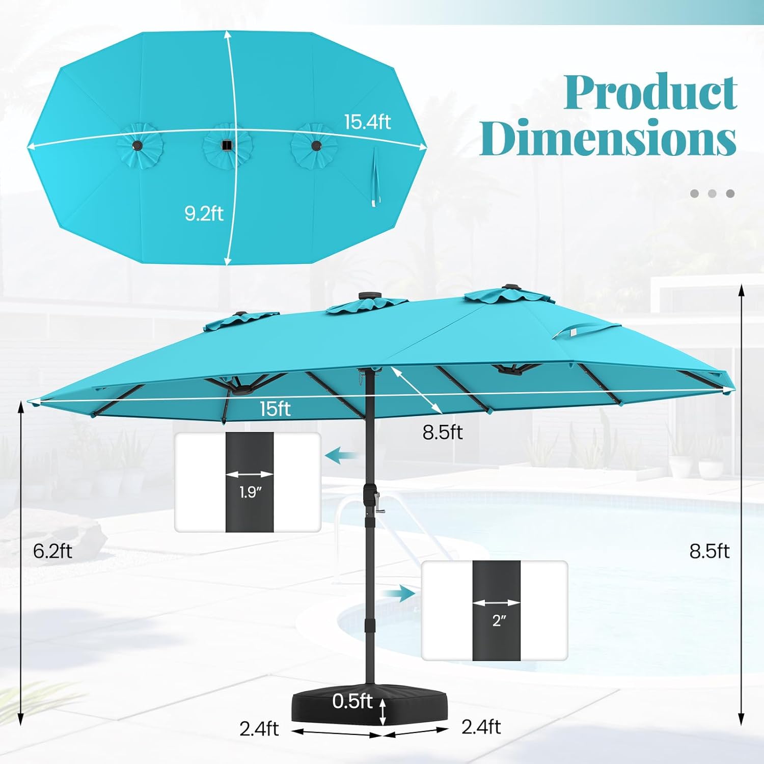 Payung Teras Surya Dua Sisi 15 - Outdoor Furniture Umbrella ulasan dan harga
